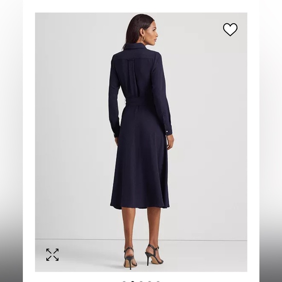 Women's Self-Belt Long-Sleeve Surplice Georgette Midi Dress - Picture 2 of 6